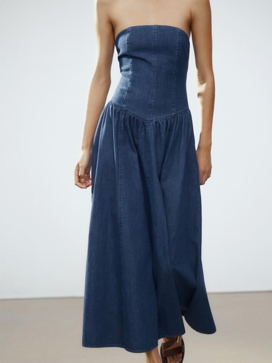 Zara Dresses & Skirts - NWT Zara Strapless Dark Wash Denim MIDI Dress | Quiet Luxury Modern Chic  XXL